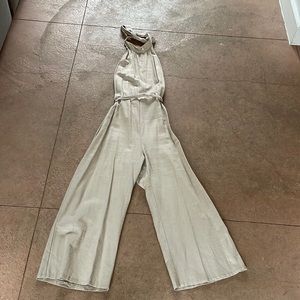 ASOS Cropped Linen Halter Neck Open Back Tie Waist Jumpsuit